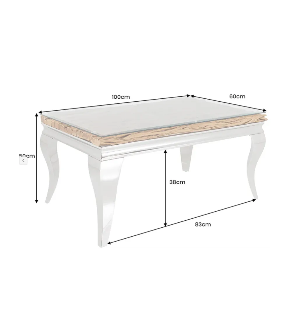 Stolik kawowy MODERN BAROCK BARRACUDA 100 cm chromowany szklany blat BEZ blatu tekowego