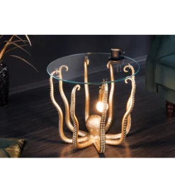 Stolik kawowy OCTOPUS 50 cm z lampą złoty