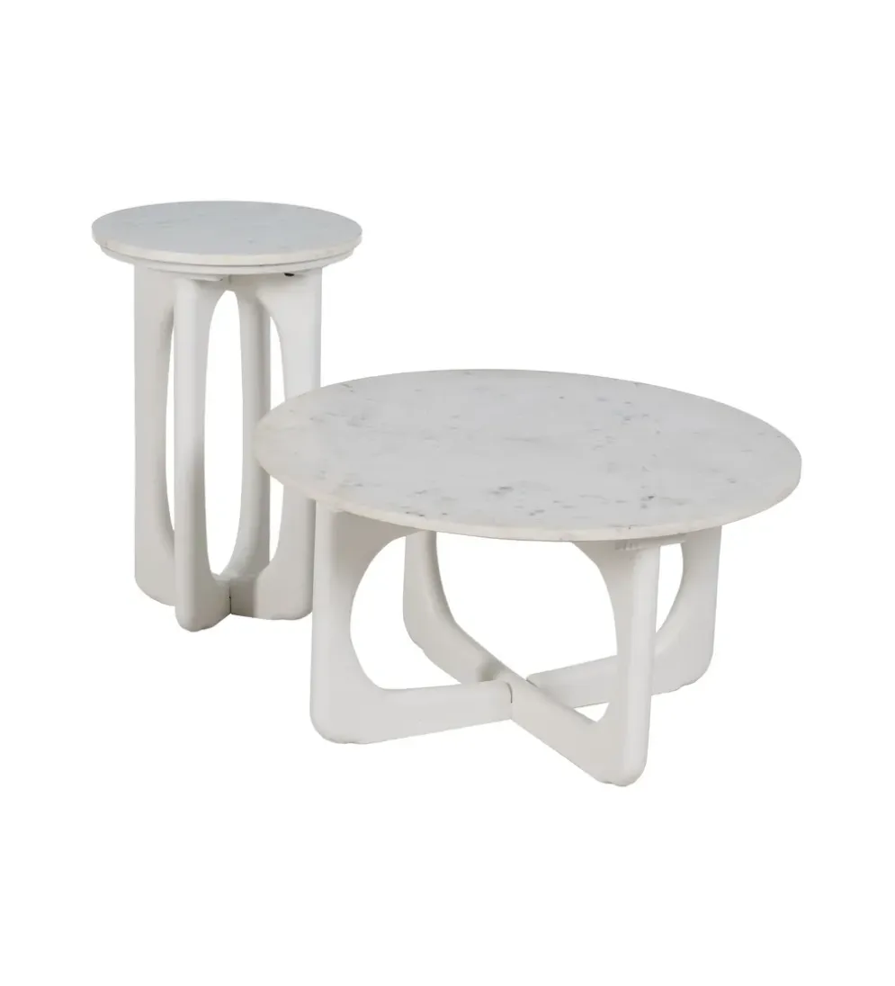 Stolik kawowy ONAKI 75 cm drewno mango marmur biały
