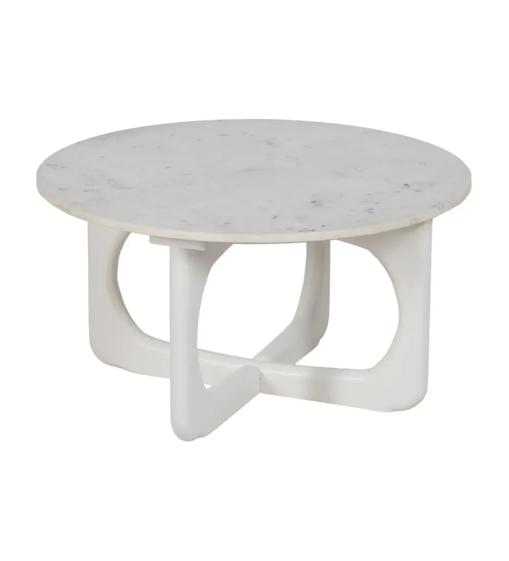 Stolik kawowy ONAKI 75 cm drewno mango marmur biały