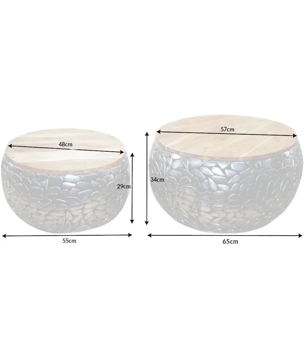 Stolik kawowy STONE MOSAIC set 2 drewno akacja