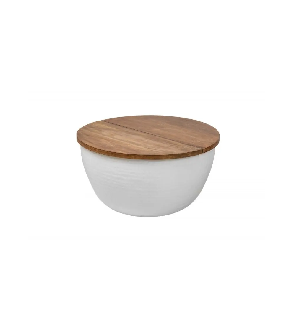Stolik kawowy Storage Orient 60 cm Biały Z Blatem z drewna Mango