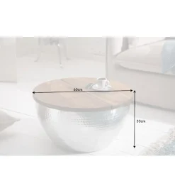 Stolik Kawowy Storage Orient 60 Cm srebrny Z Blatem drewna akacji