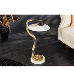 Stolik kawowy WILDLIFE COBRA 60 cm złoty biały marmur