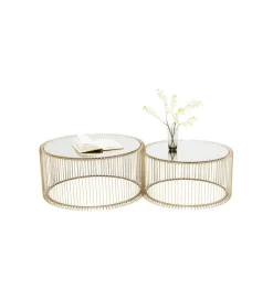 Stolik kawowy Wire Brass set 2 złoty