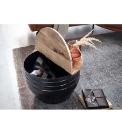 Stolik kawowy WOHNLING 60 cm drewno mango naturalny czarny