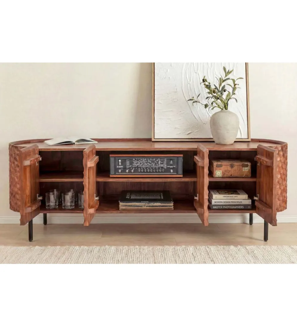 Stolik pod TV ADLON 160 cm drewno mango wzór 3D