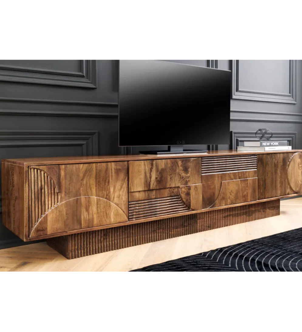 Stolik pod TV ART DECO 200 cm drewno mango brązowy