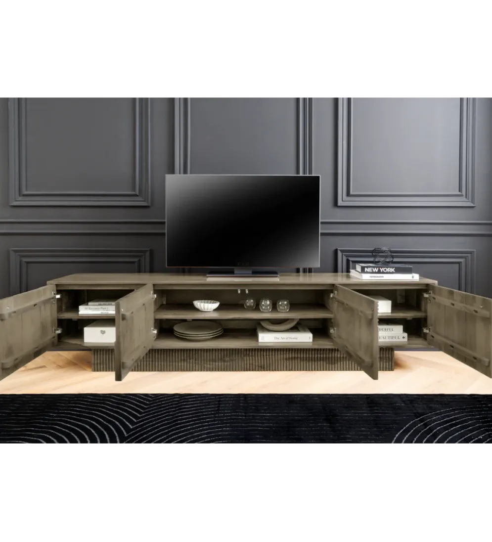 Stolik pod TV ART DECO 200 cm drewno mango szary