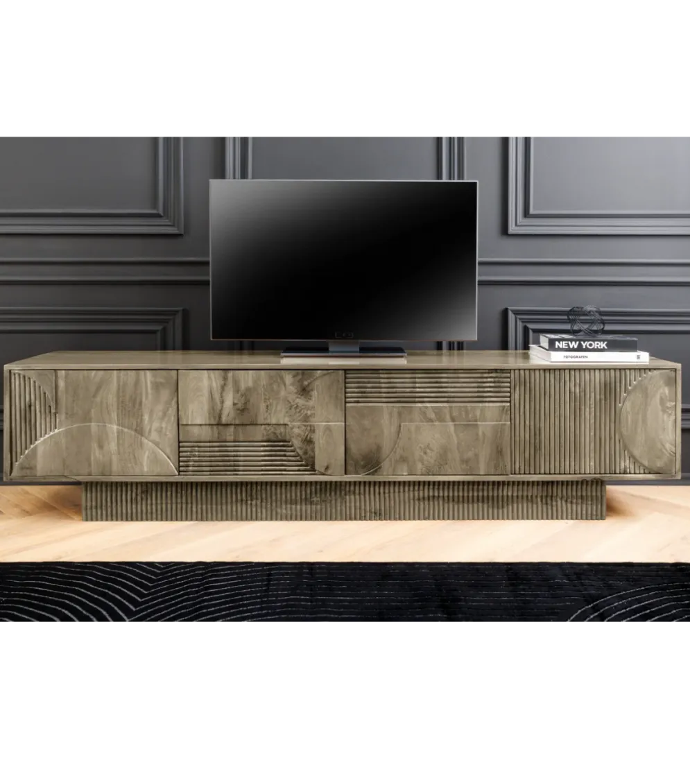 Stolik pod TV ART DECO 200 cm drewno mango szary