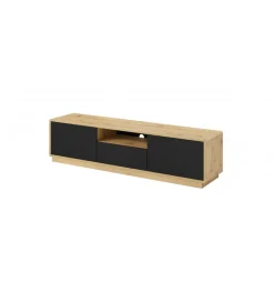 Stolik pod TV ASTON 180 cm czarny z dodatkiem koloru dąb Taurus