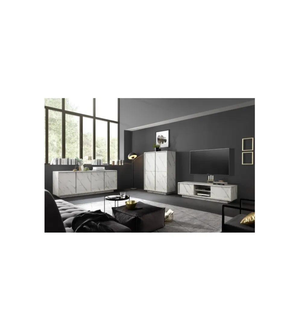 Stolik pod TV CARRARA 139 cm w optyce białego marmuru
