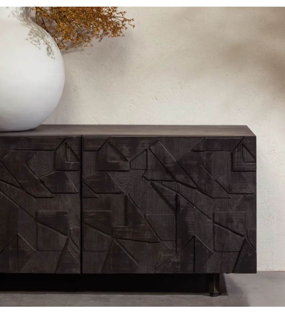 Stolik pod TV COUNTER 160 cm drewno mango czarna