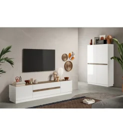 Stolik pod TV FANTASY 205 cm biały z dodatkiem koloru dąb Mercure