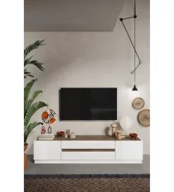 Stolik pod TV FANTASY 205 cm biały z dodatkiem koloru dąb Mercure