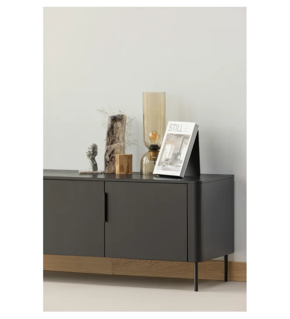 Stolik pod TV GUNNAR 154 cm drewno sosny czarny mat
