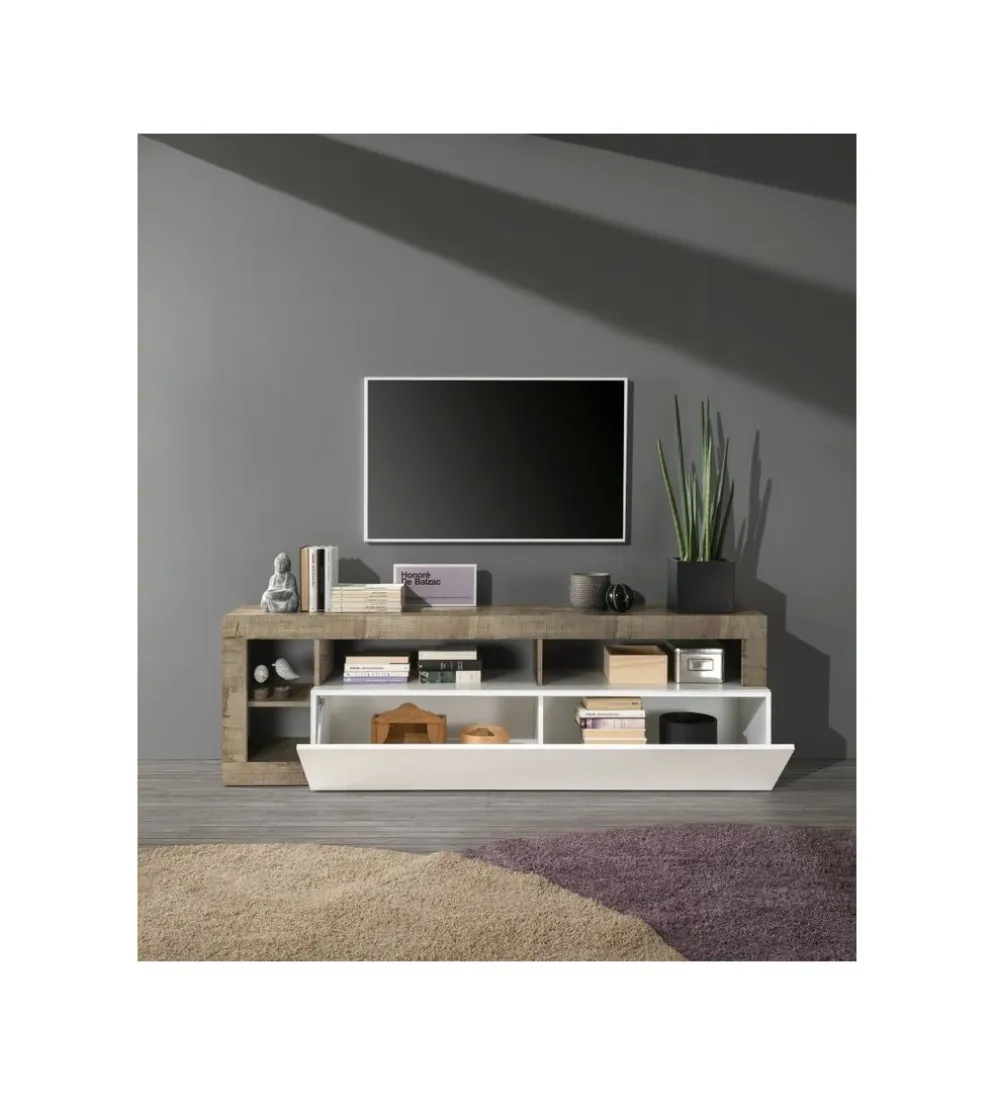 Stolik pod TV HAMBURG 184 cm biały z dodatkiem klon Pero
