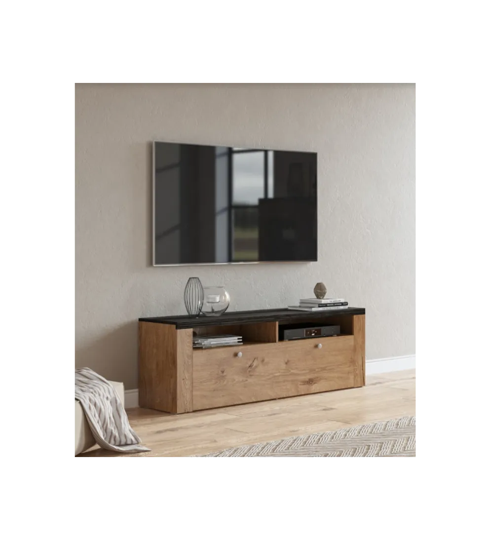 Stolik pod TV LARONA 140 cm o wybarwieniu dąb lefkas z kolorem touchwood