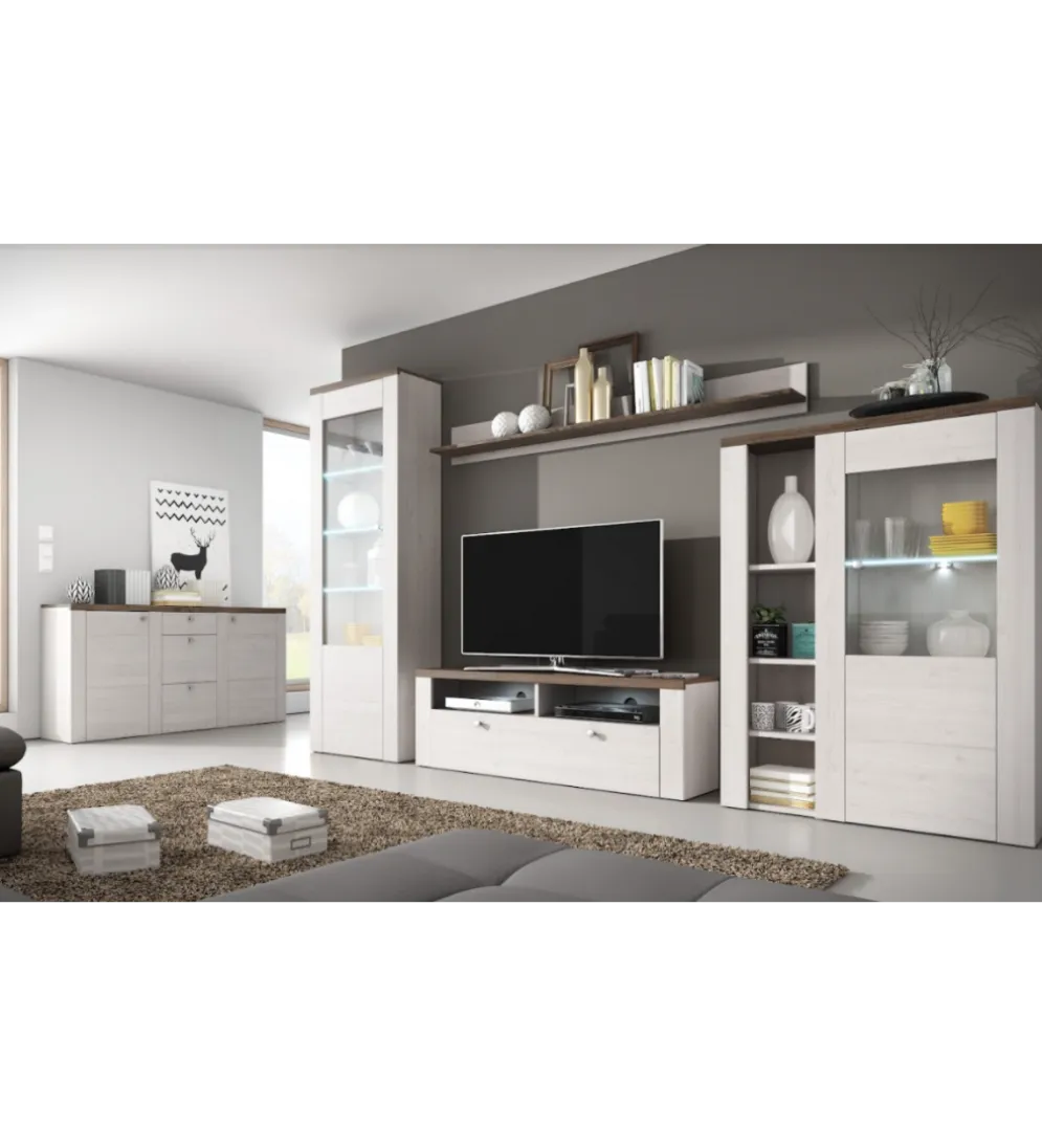 Stolik pod TV LARONA 140 cm o wybarwieniu Sonoma Trufel z kolorem Sibiu Larche