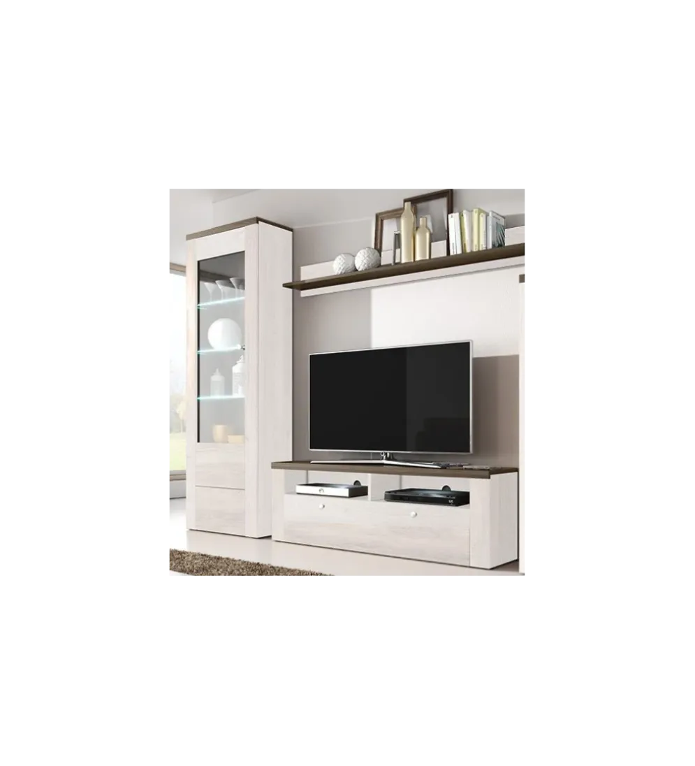 Stolik pod TV LARONA 140 cm o wybarwieniu Sonoma Trufel z kolorem Sibiu Larche
