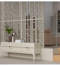 Stolik pod TV MERGE 160 cm drewno eukaliptusa szary