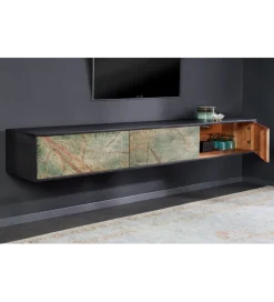 Stolik pod TV MONTANAS 200 cm drewno akacja czarny