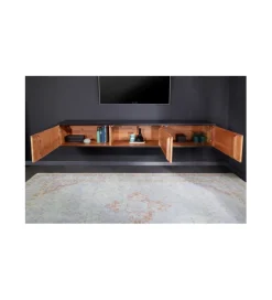 Stolik pod TV MONTANAS 200 cm drewno akacja czarny