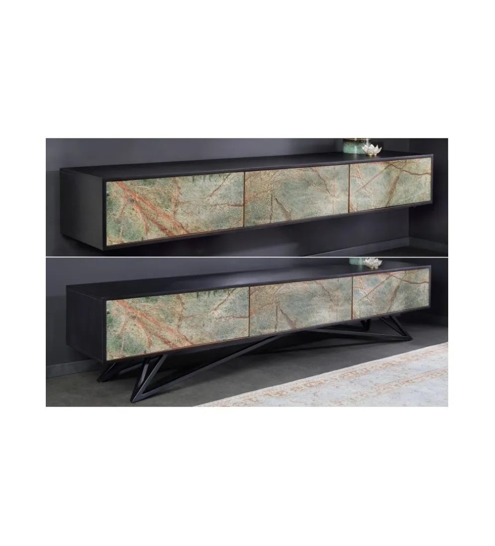 Stolik pod TV MONTANAS 200 cm drewno akacja czarny