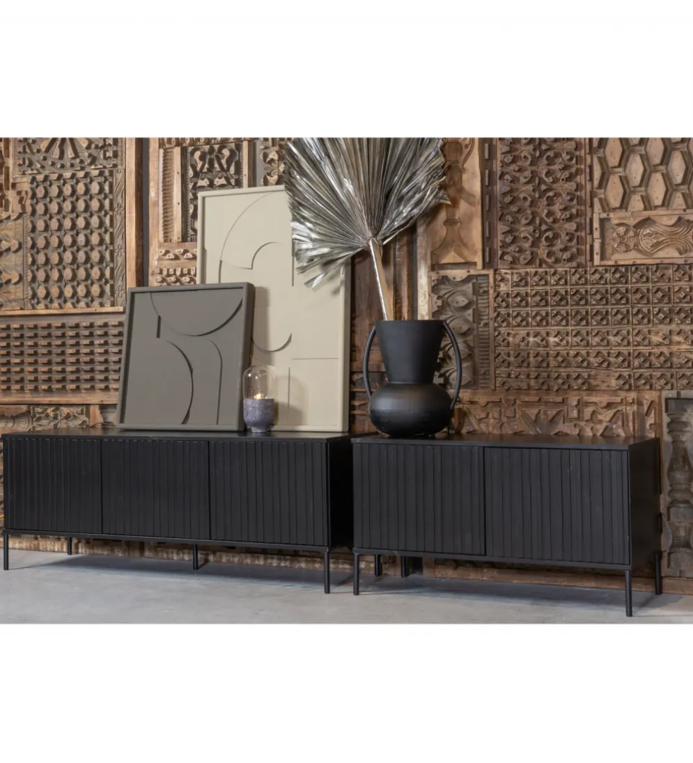 Stolik pod TV NEW GRAVURE 100 cm drewno sosny czarny