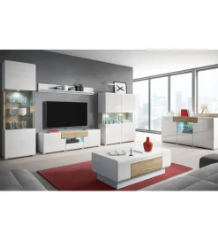 Stolik pod Tv TOLEDO 208 cm biały z dodatkiem koloru dąb san remo