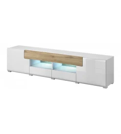 Stolik pod Tv TOLEDO 208 cm biały z dodatkiem koloru dąb san remo