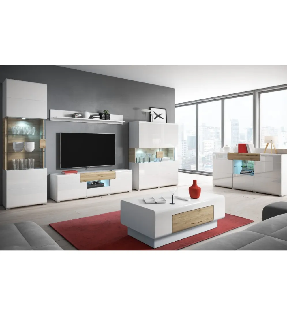 Stolik pod Tv TOLEDO 159 cm biały z dodatkiem koloru dąb san remo