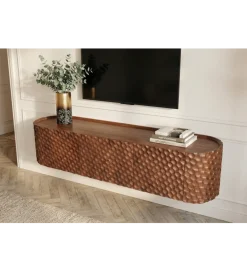 Stolik pod TV wiszący ADLON 160 cm drewno mango wzór 3D