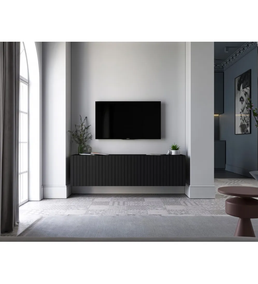 Stolik pod TV wiszący ELPIS 150 cm czarny