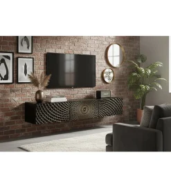 Stolik pod TV wiszący ILLUSION 160 cm 3D drewno mango