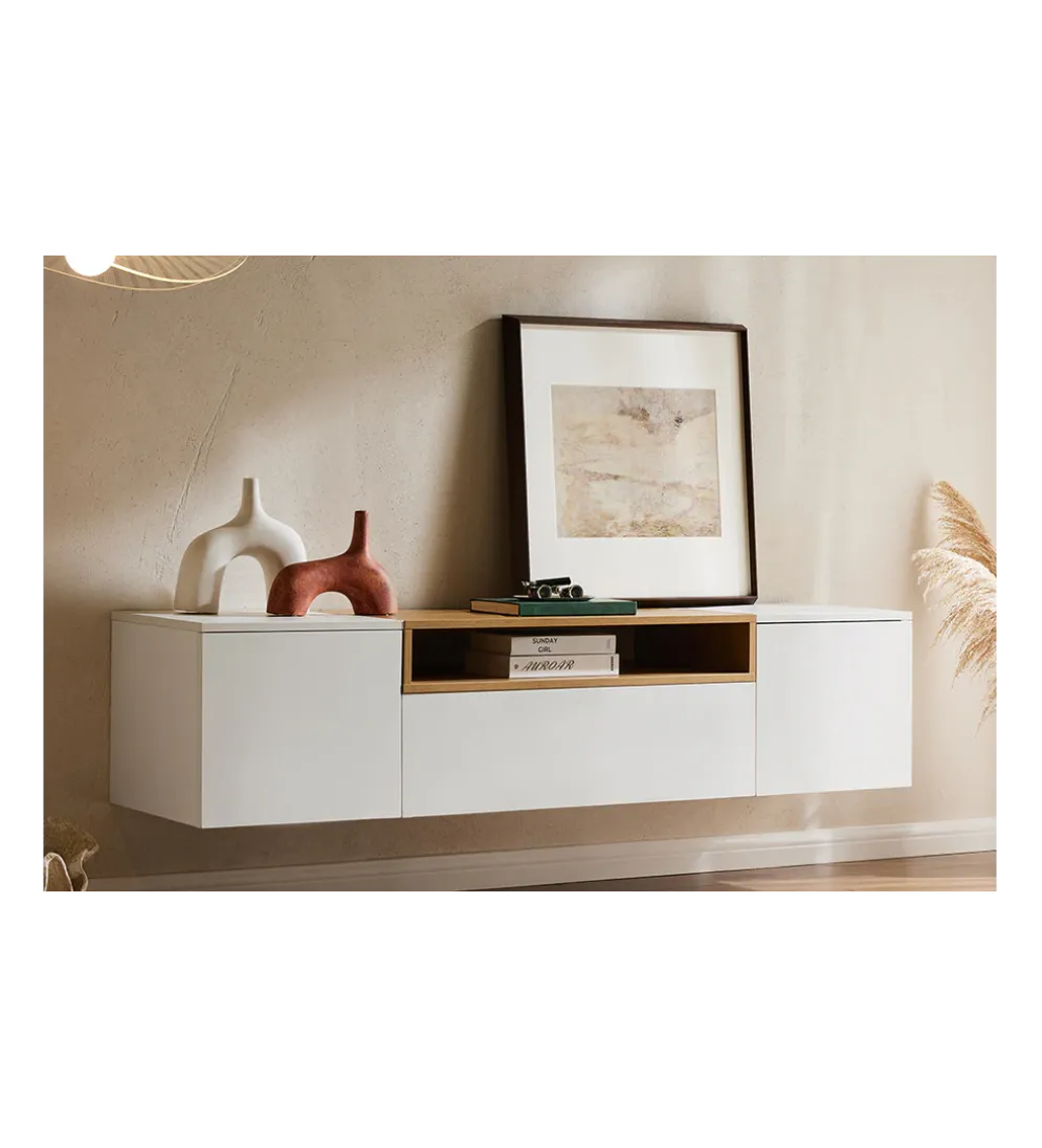 Stolik pod TV wiszący LOFT 160 cm biało naturalna