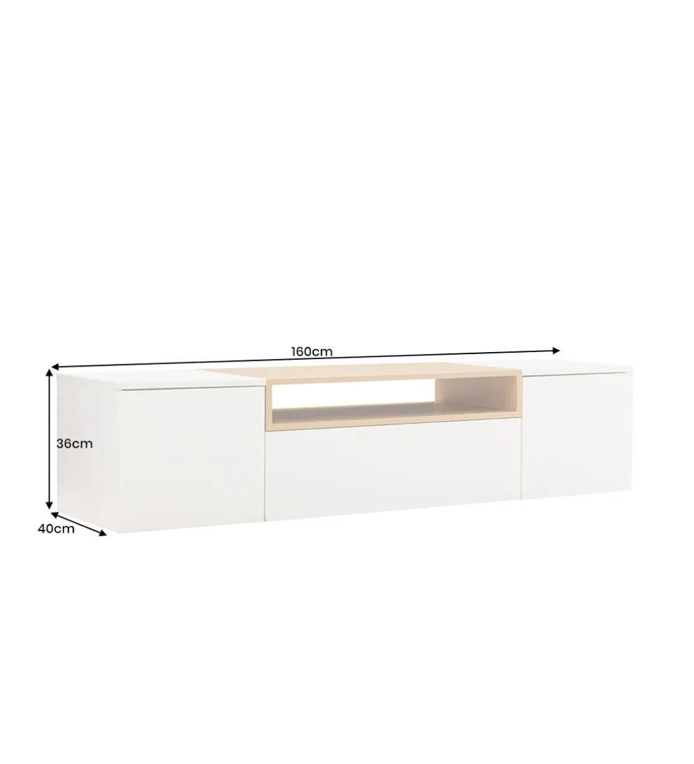 Stolik pod TV wiszący LOFT 160 cm biało naturalna
