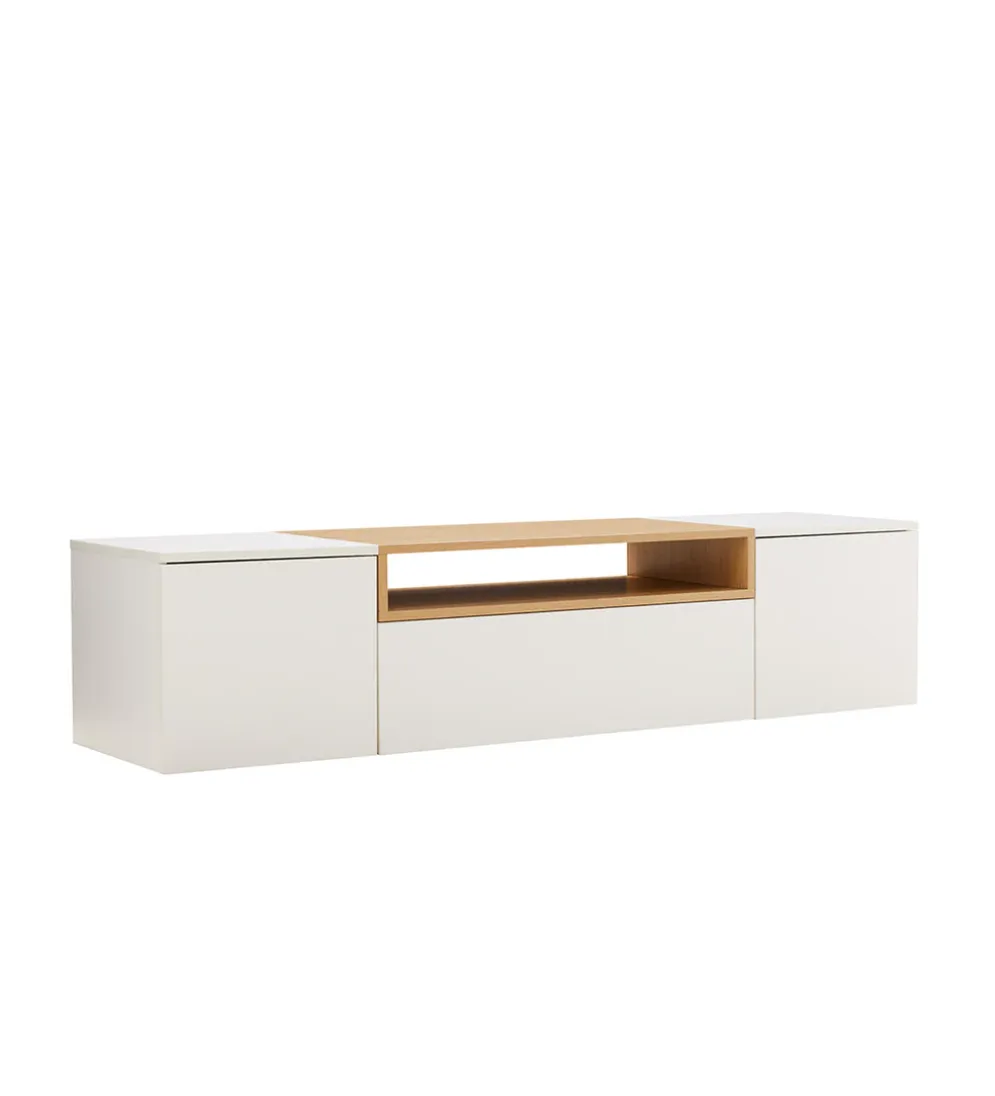 Stolik pod TV wiszący LOFT 160 cm biało naturalna