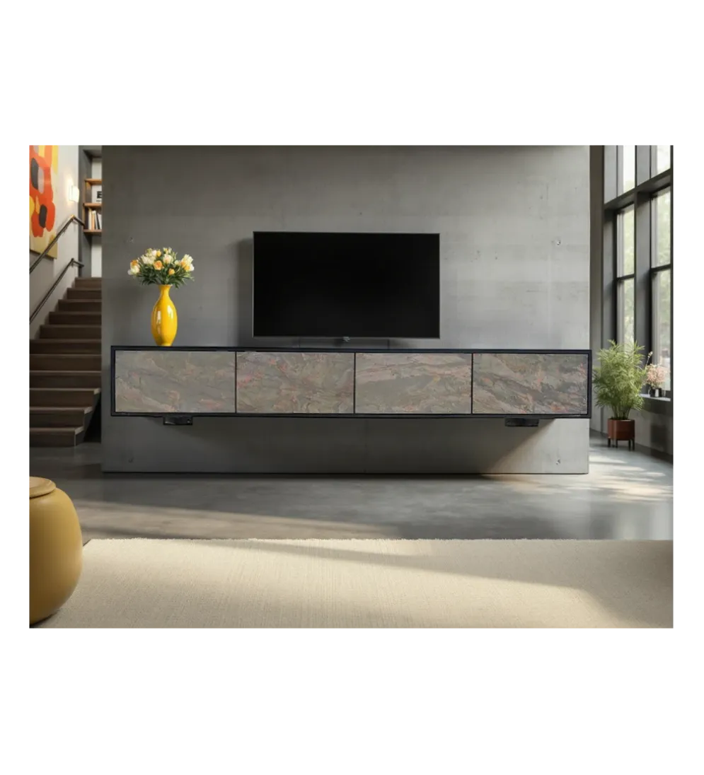Stolik pod TV wiszący MOUNTAIN SOUL 200 cm drewno akacja czarny
