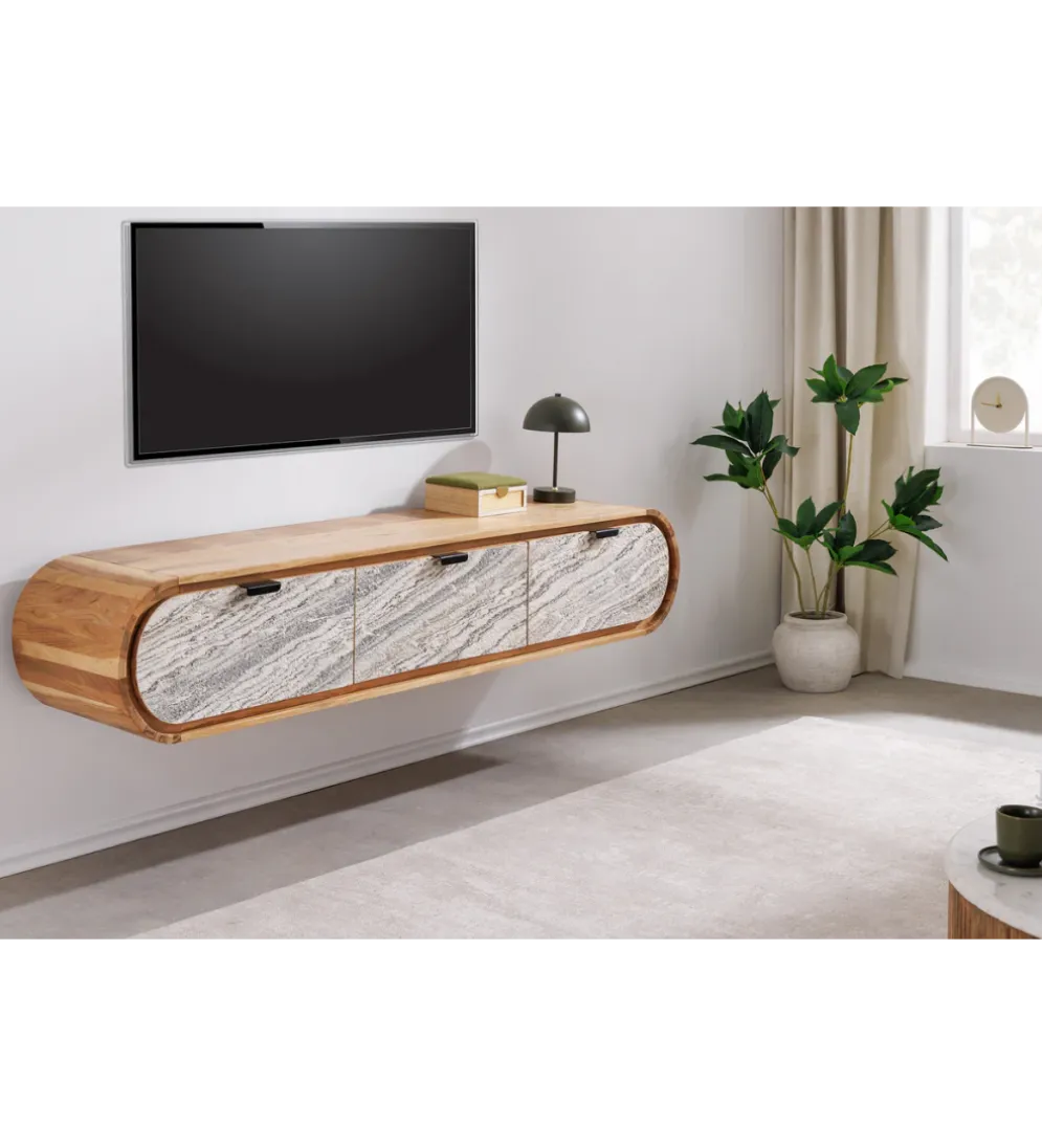 Stolik pod TV wiszący ORGANIC 160 cm drewno akacja kolor kamienia