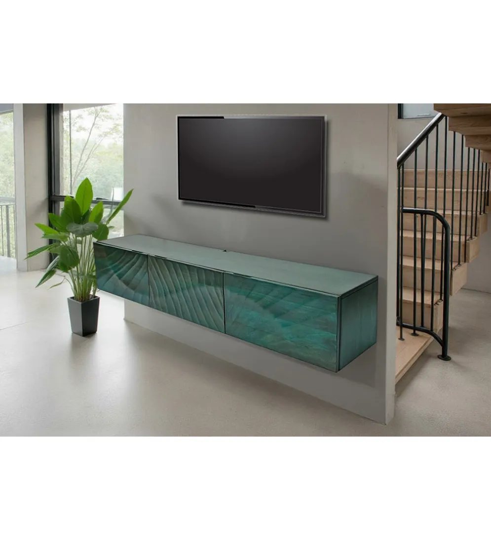 Stolik pod TV wiszący SWEET GOLDEN SUNSET 160 cm drewno mango turkusowy