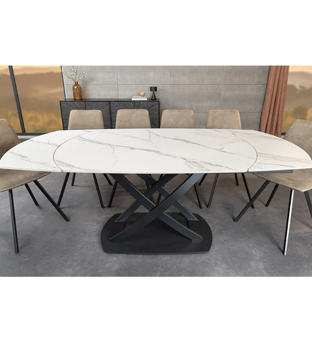 Stół rozkładany INCEPTION od 130 do 190 cm ceramiczny blat w optyce marmuru