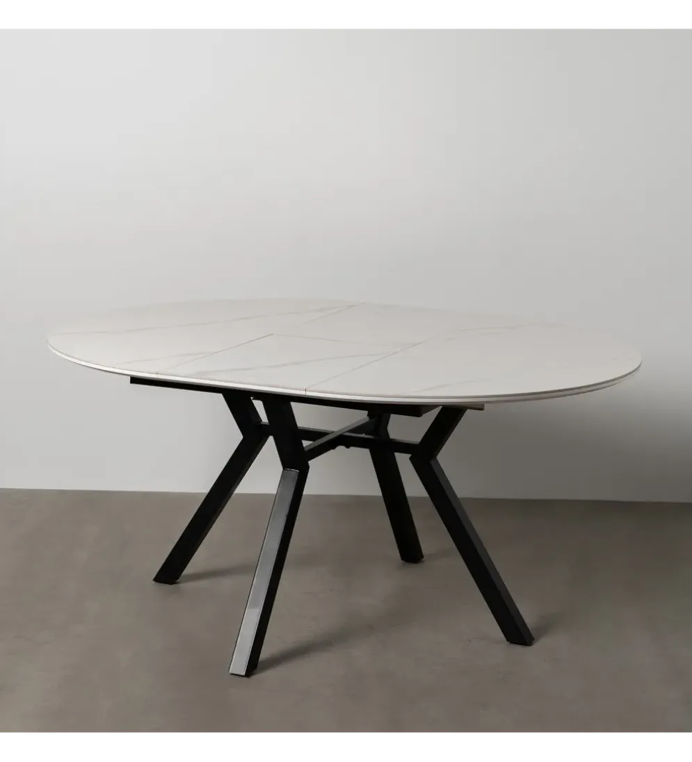 Stół rozkładany JAMEOX 120 cm czarny blat ceramika w optyce marmuru