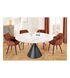 Stół SIGNATURE 135 cm okrągły blat ceramika w optyce białego marmuru