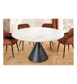Stół SIGNATURE 135 cm okrągły blat ceramika w optyce białego marmuru