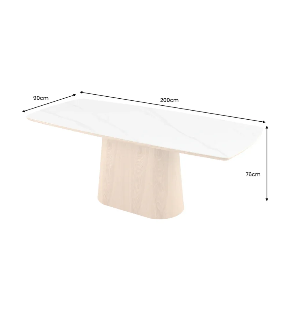 Stół UNIQUE 200 cm drewno dębowe biały ceramiczny blat
