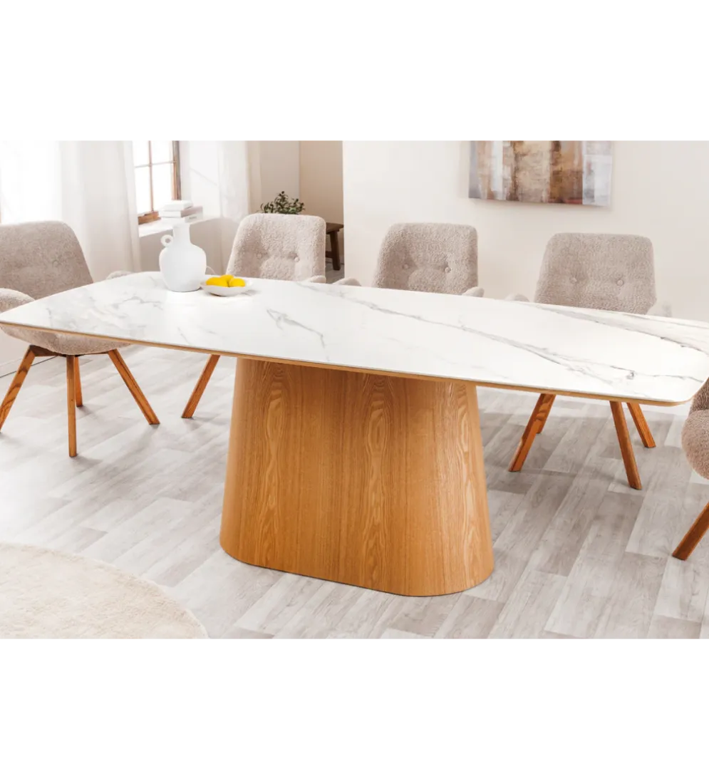 Stół UNIQUE 200 cm drewno dębowe biały ceramiczny blat