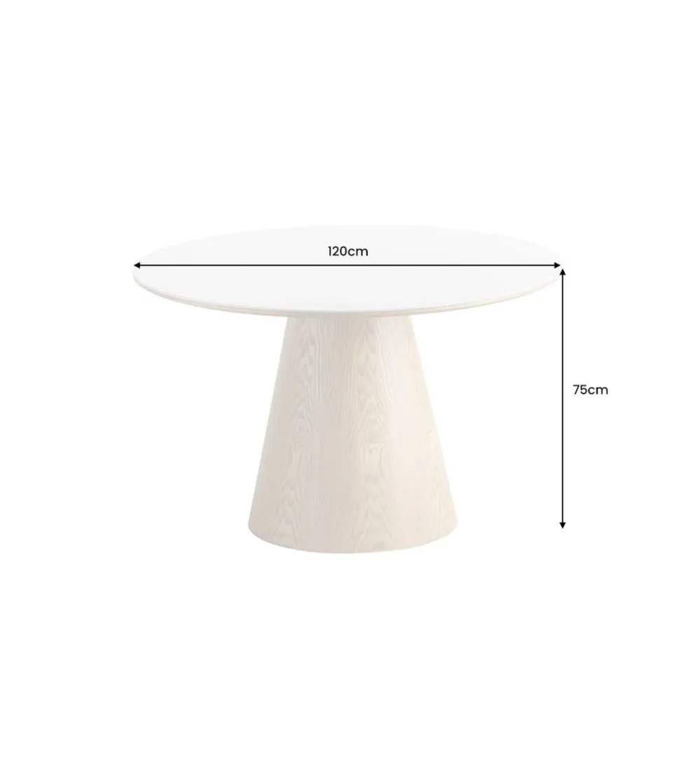 Stół UNIQUE 120 cm drewno dębowe blat ceramika w optyce białego marmuru