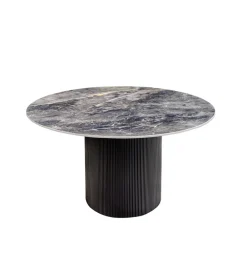 Stół UNIQUE 120 cm okrągły ceramiczny blat efekt czarny marmur