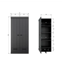 Szafa DRAWER 195 x 94 cm drewno sosna czarna